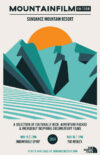 Poster for Mountainfilm on Tour at Sundance Mountain Resort features abstract mountains against a backdrop of a setting sun. Text announces culturally rich, adventure-packed documentary films at Sundance Resort showing on Nov 15 (